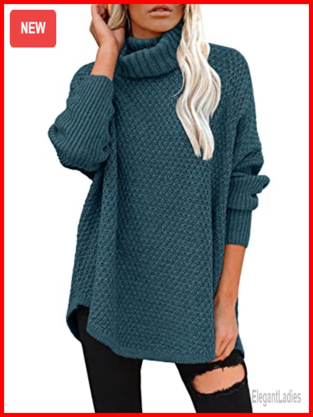 Oversized Turtleneck Long Sleeve Knit Tunic Sweater Pullover